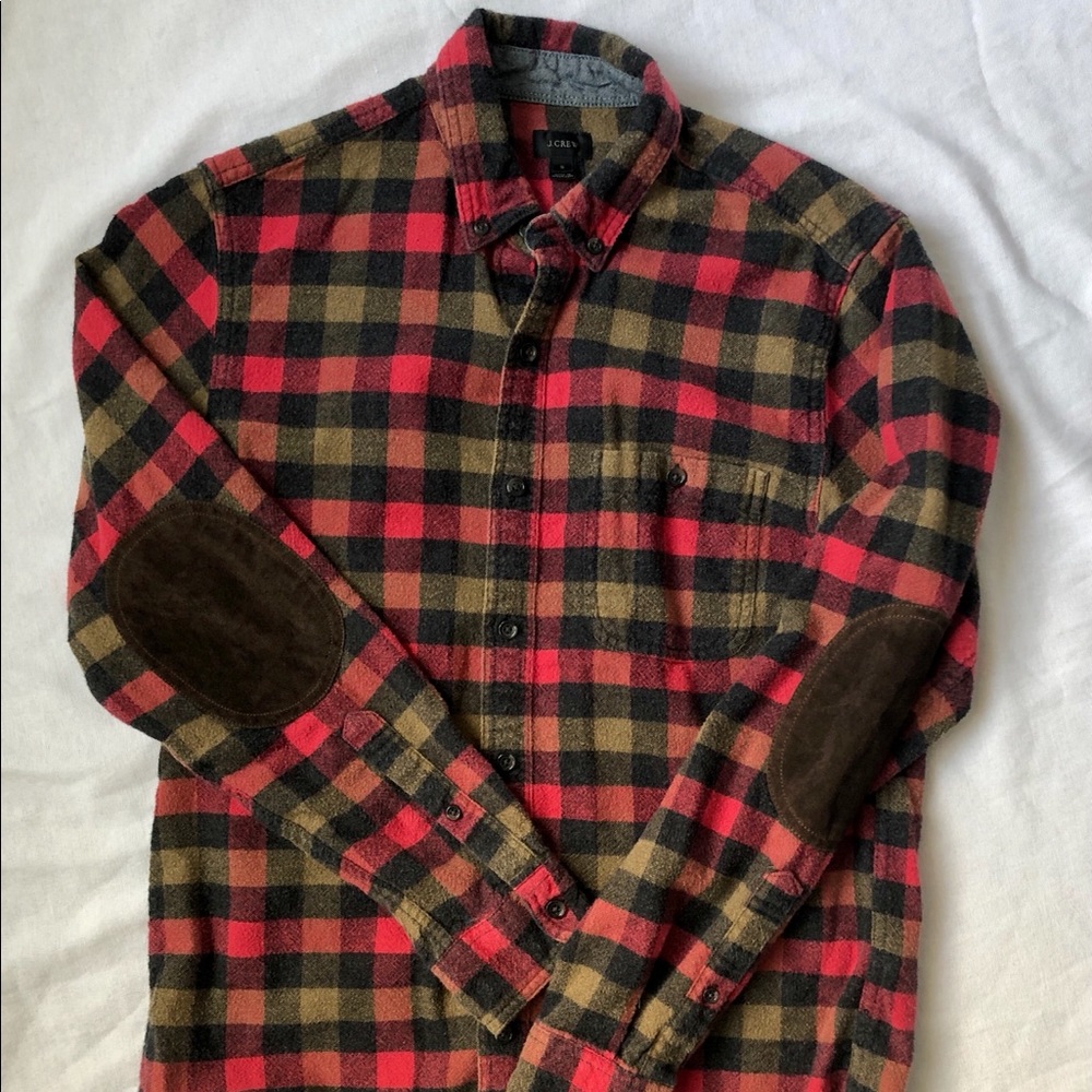 J. Crew flannel shirt with leather elbow patches